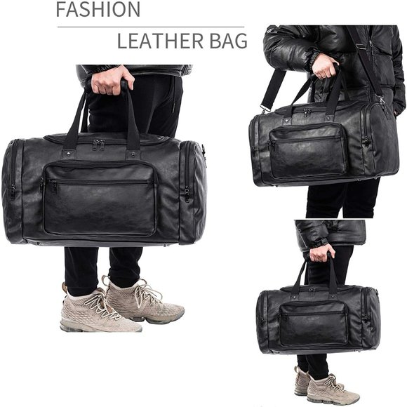 PU Leather Overnight Duffle Bag - Waterproof weekender Travel Tote - Duffel Bag - Picture 3 of 8